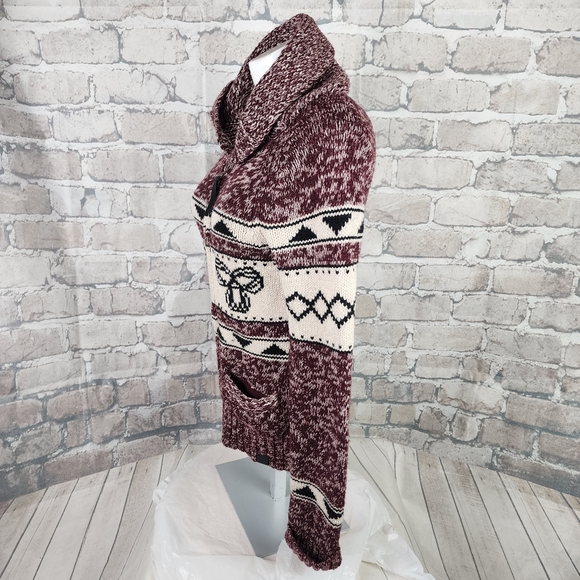 Aritzia TNA Lambswool Sea to Sky Zip Cardigan Burgundy Size Small - Picture 9 of 12